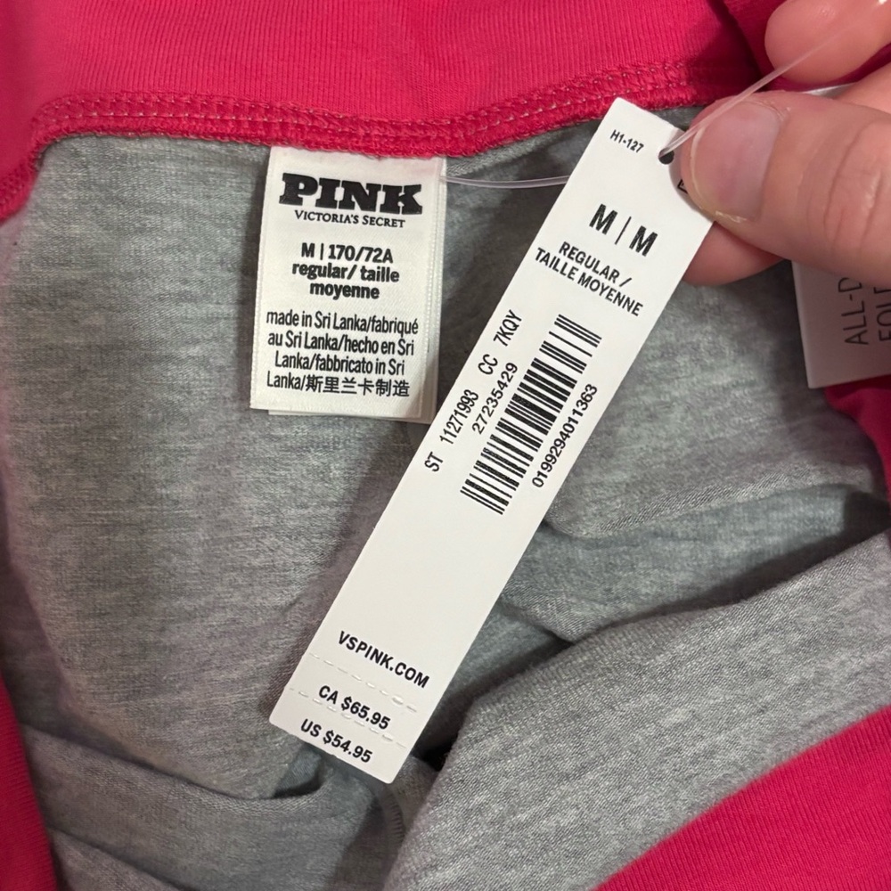 NWT Victoria's Secret PINK Fold-Over Flare Leggings Gray & Hot Pink Medium Bling - Picture 7 of 11